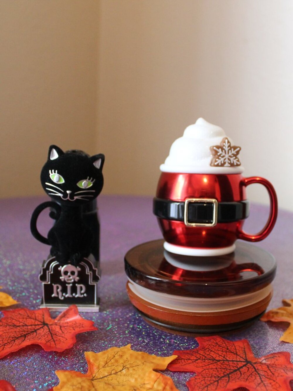 Bath & Body Works Wallflower Halloween Black Cat & Christmas Mug Light Up Set
